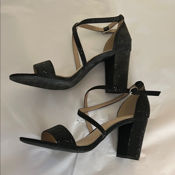 Kelly and Kate Paloona Elegant Black Rhinestone Strappy Sandals Block Heel 9 - Picture 8 of 9
